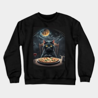 Black Cat Eating Pizza Crewneck Sweatshirt